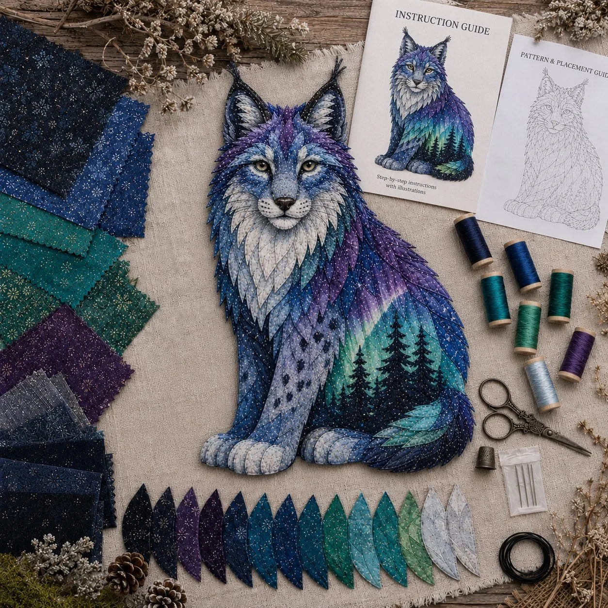 Aurora Wildlife Textile Art Kit for a Handmade Scenic Panel
