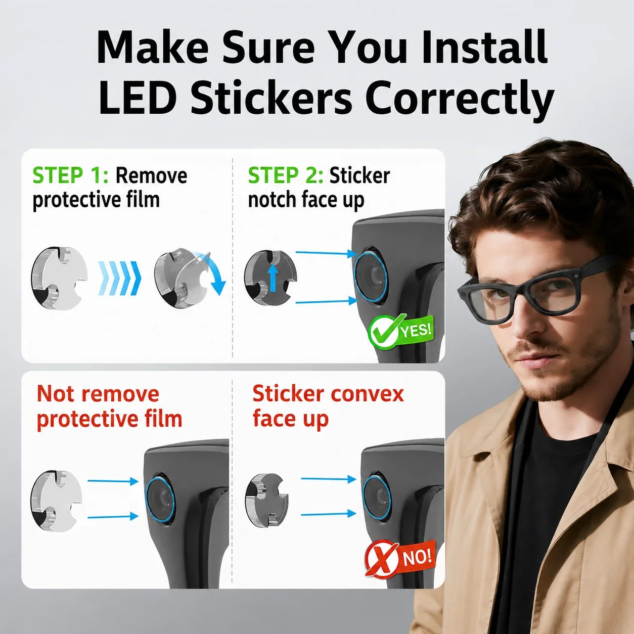 Decorative LED Light Blocking Stickers for Smart Glasses – Discreet