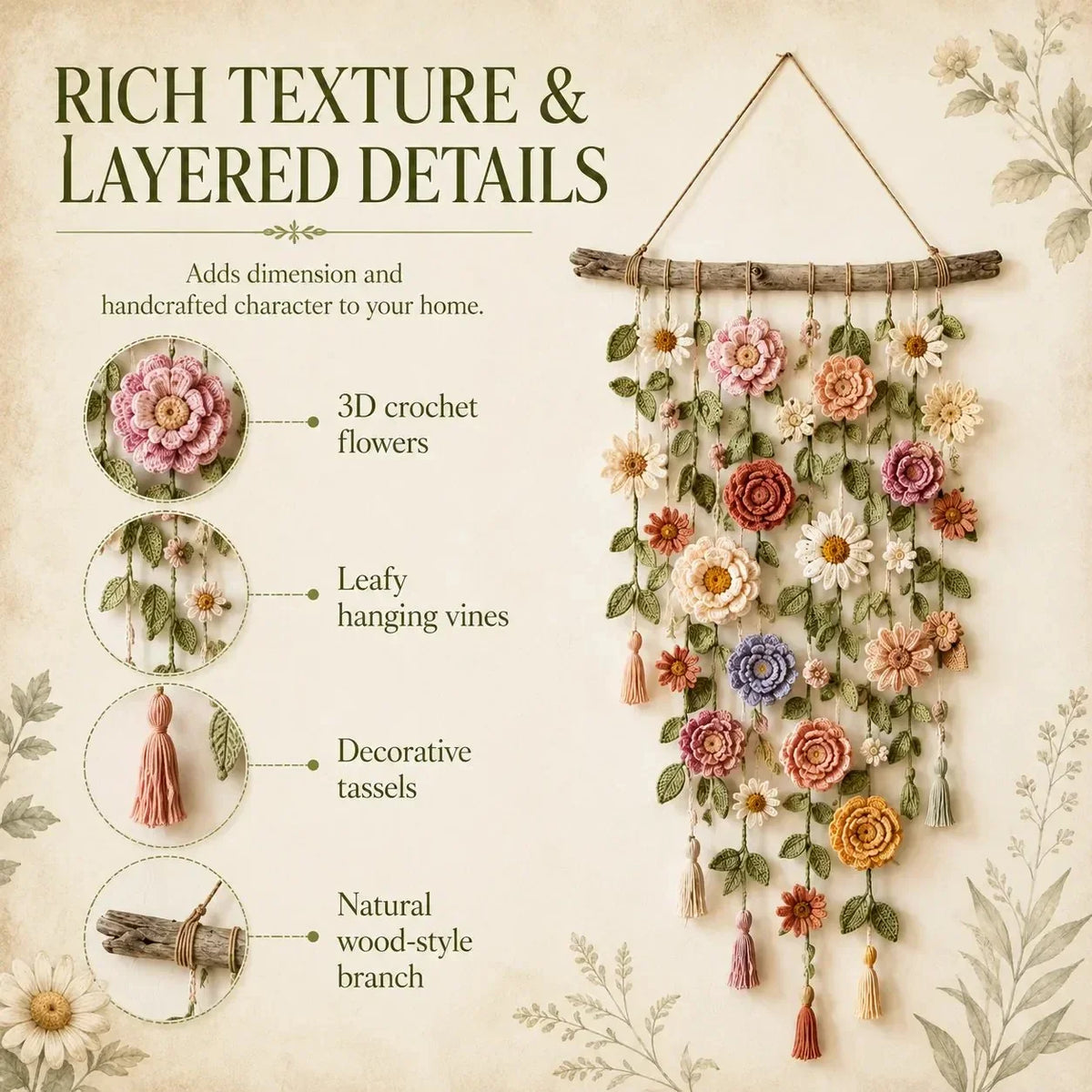 Purpose-Built Boho Crochet Flower Wall Hanging Decor for Everyday Use