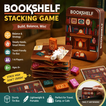 Vehicle-Ready Bookshelf Cooperative Stacking Game – Skill & Balance