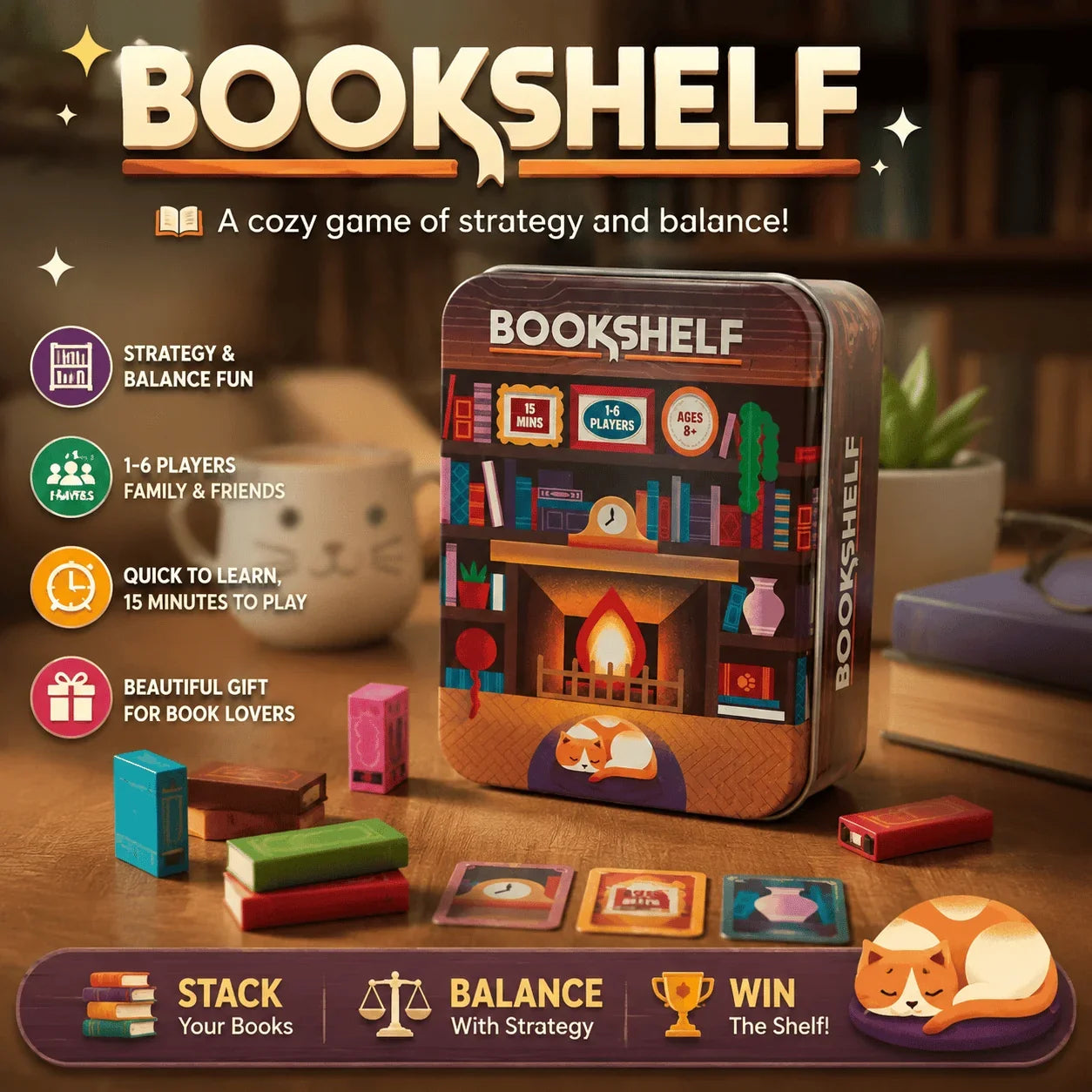 Vehicle-Ready Bookshelf Cooperative Stacking Game – Skill & Balance