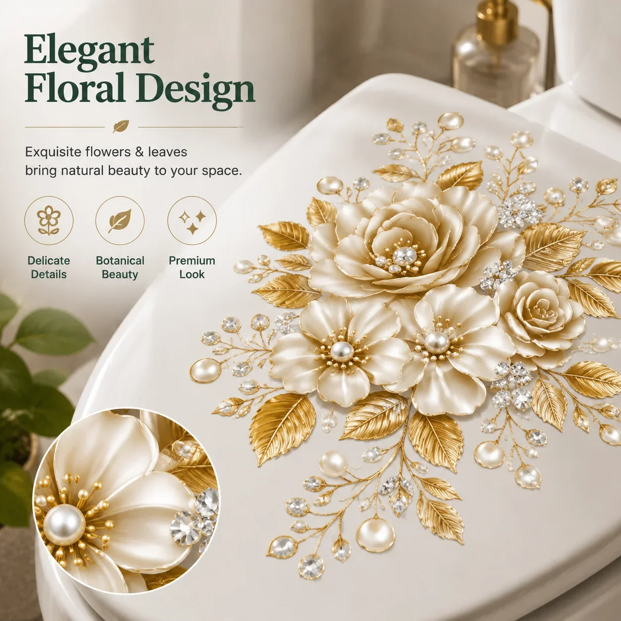 Purpose-Built Botanical Toilet Seat Sticker - Removable Green Leaf