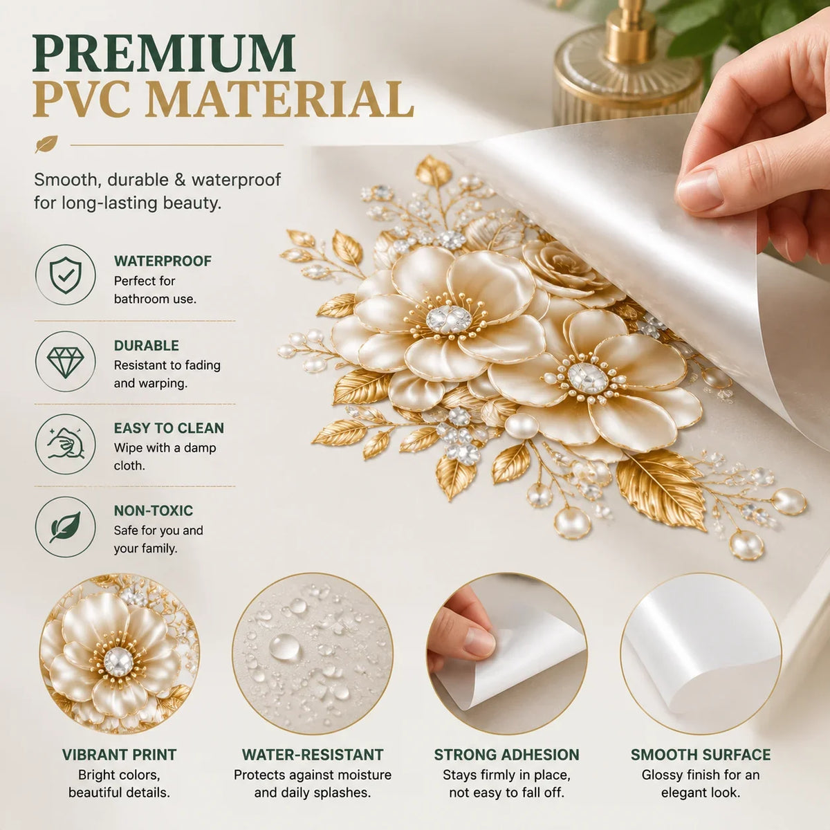 Purpose-Built Botanical Toilet Seat Sticker - Removable Green Leaf