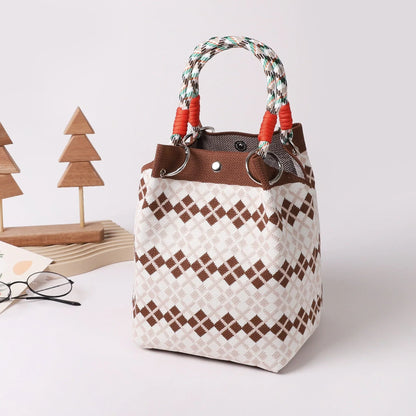 Space-Saving Boho Woven Polyester Bucket Bag for Organized Storage