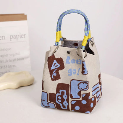 Space-Saving Boho Woven Polyester Bucket Bag for Organized Storage