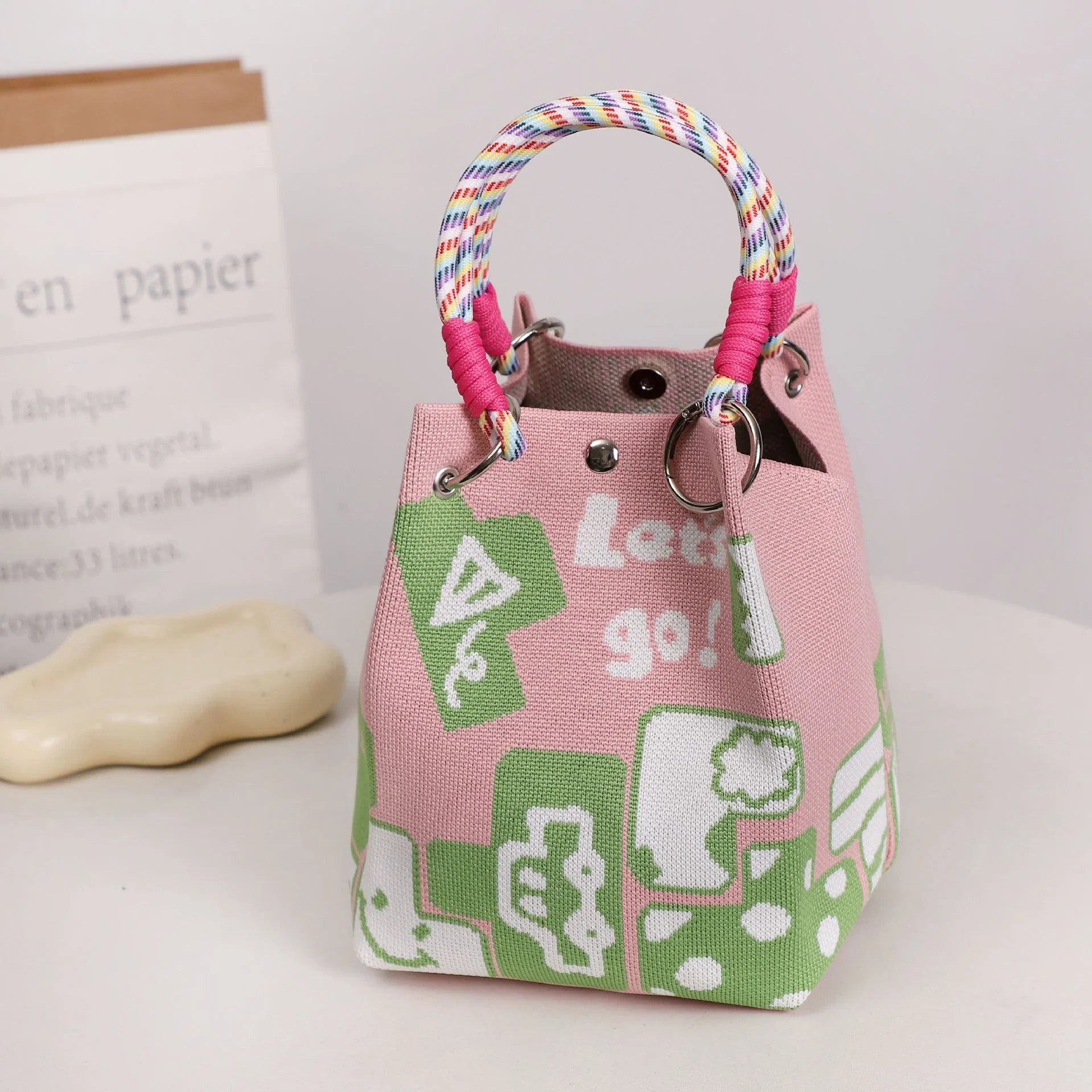 Space-Saving Boho Woven Polyester Bucket Bag for Organized Storage