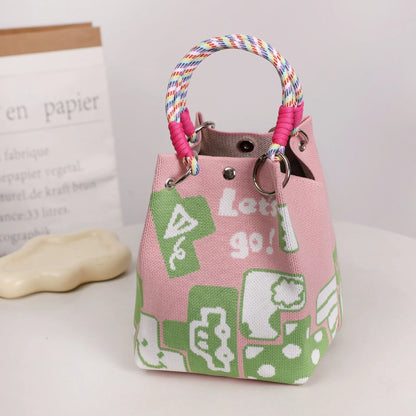 Space-Saving Boho Woven Polyester Bucket Bag for Organized Storage