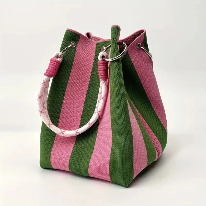 Space-Saving Boho Woven Polyester Bucket Bag for Organized Storage