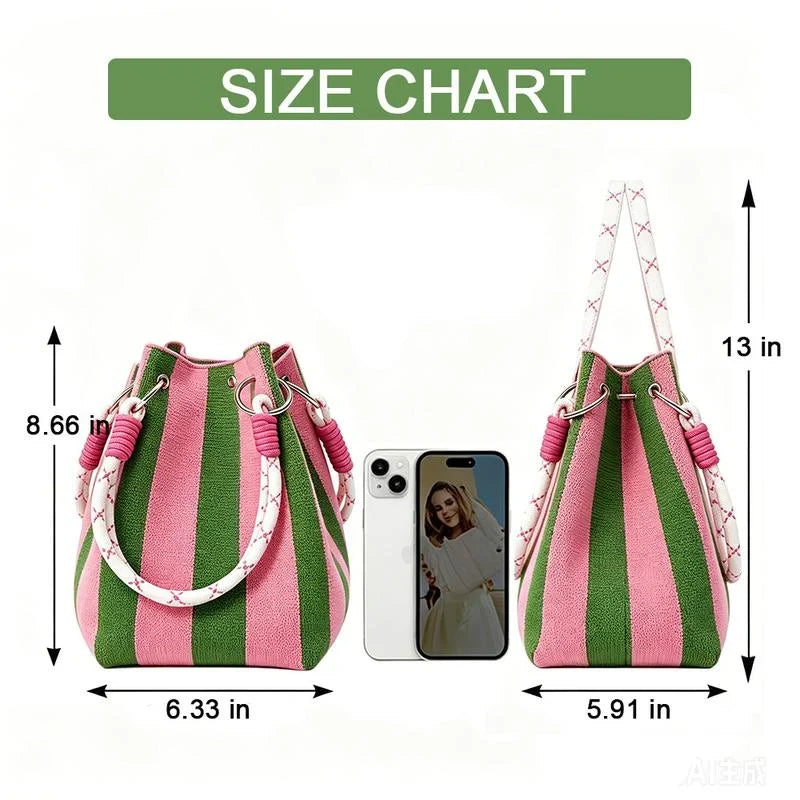 Space-Saving Boho Woven Polyester Bucket Bag for Organized Storage