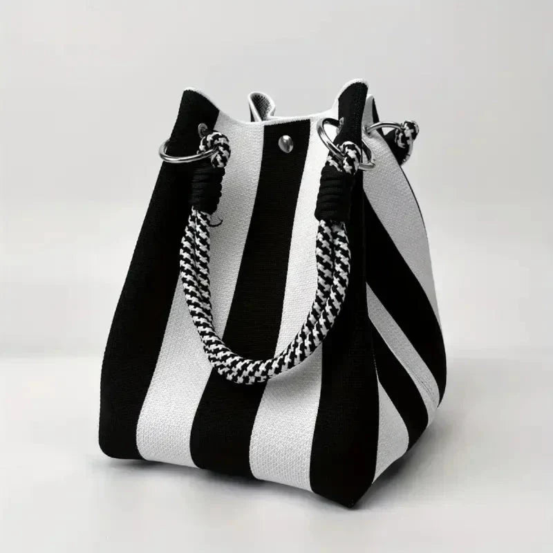 Space-Saving Boho Woven Polyester Bucket Bag for Organized Storage