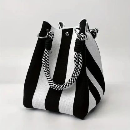 Space-Saving Boho Woven Polyester Bucket Bag for Organized Storage