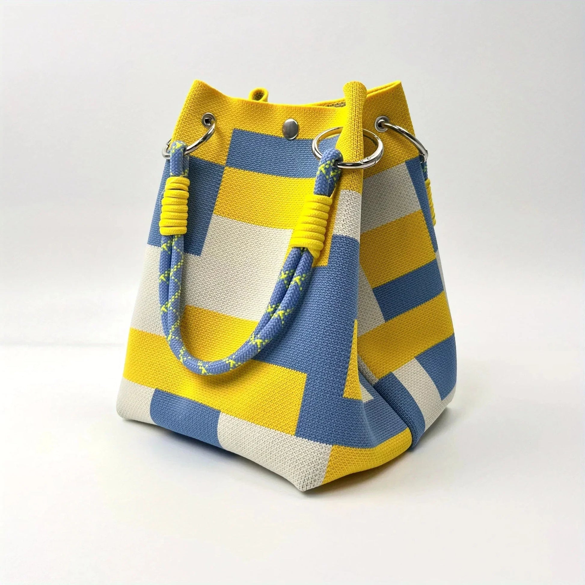 Space-Saving Boho Woven Polyester Bucket Bag for Organized Storage