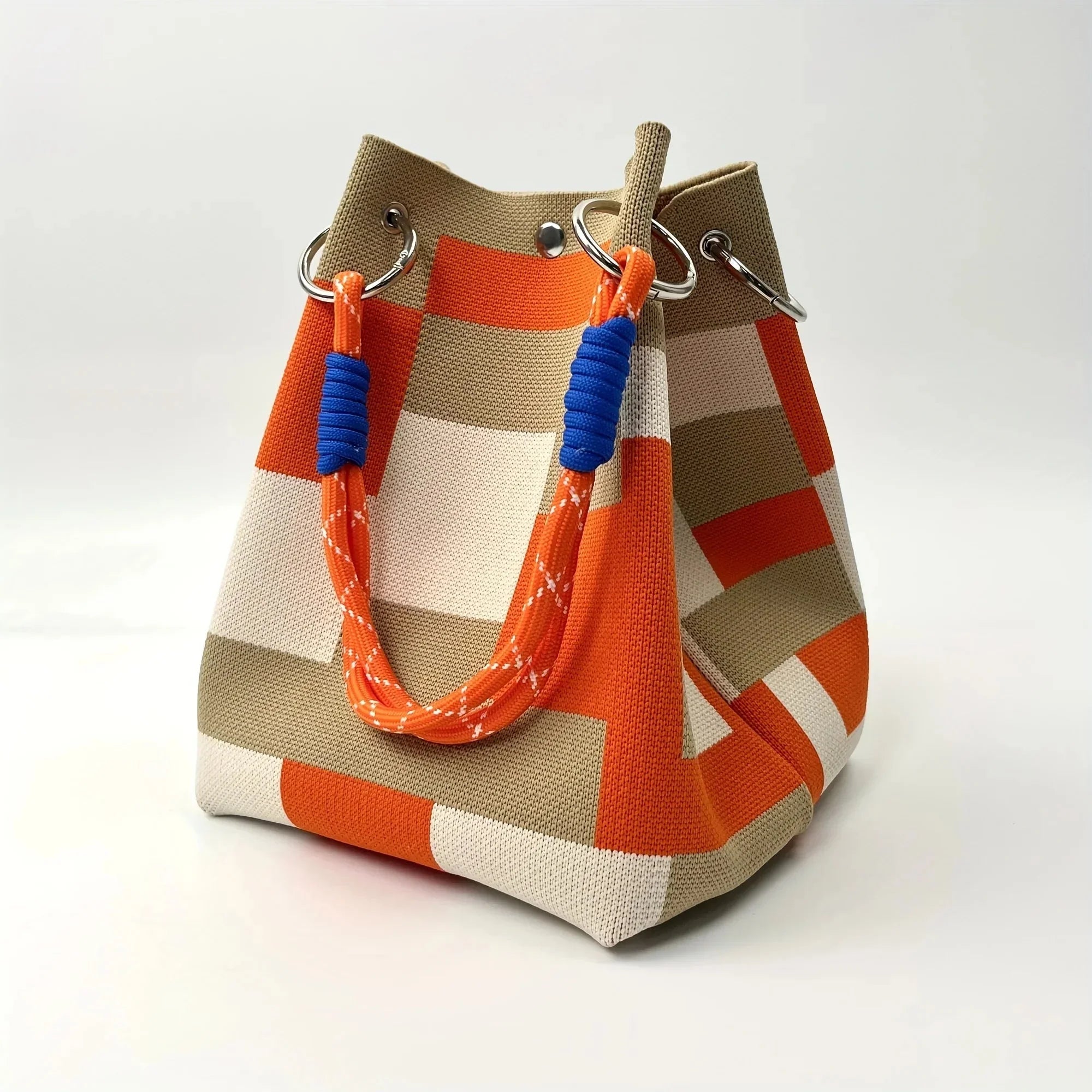 Space-Saving Boho Woven Polyester Bucket Bag for Organized Storage