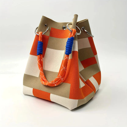 Space-Saving Boho Woven Polyester Bucket Bag for Organized Storage