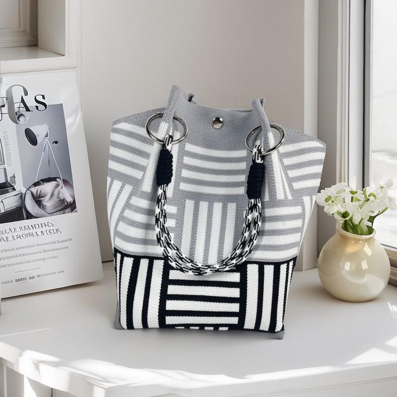 Space-Saving Boho Woven Polyester Bucket Bag for Organized Storage
