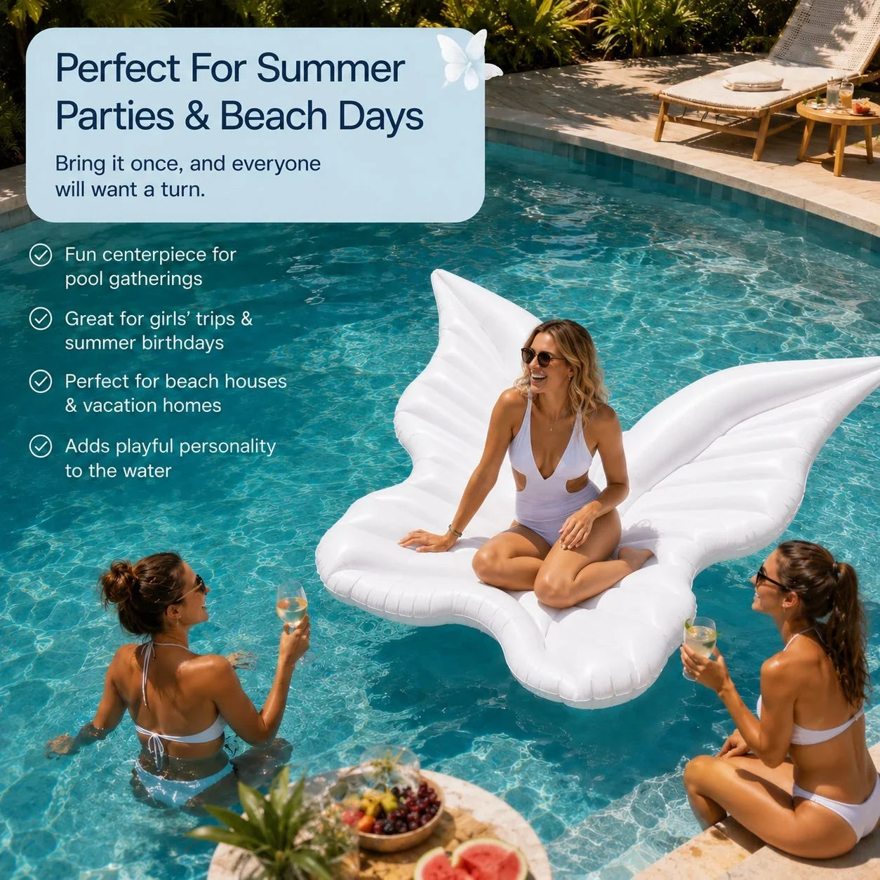 Oversized Butterfly-Wing Inflatable Pool Float for Lounging