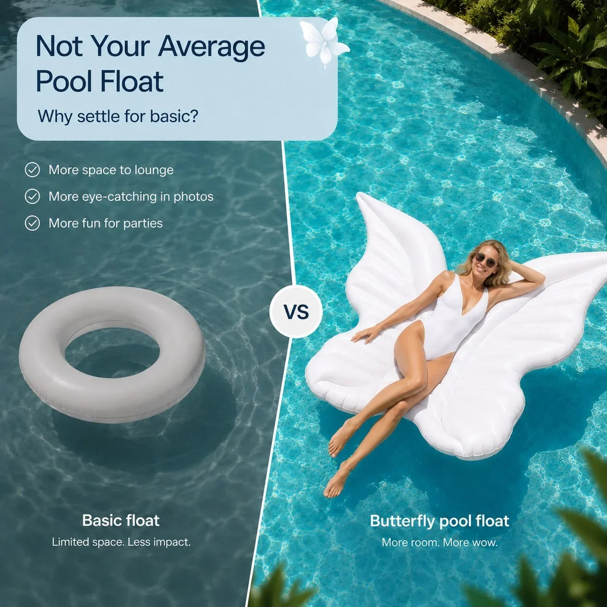 Oversized Butterfly-Wing Inflatable Pool Float for Lounging