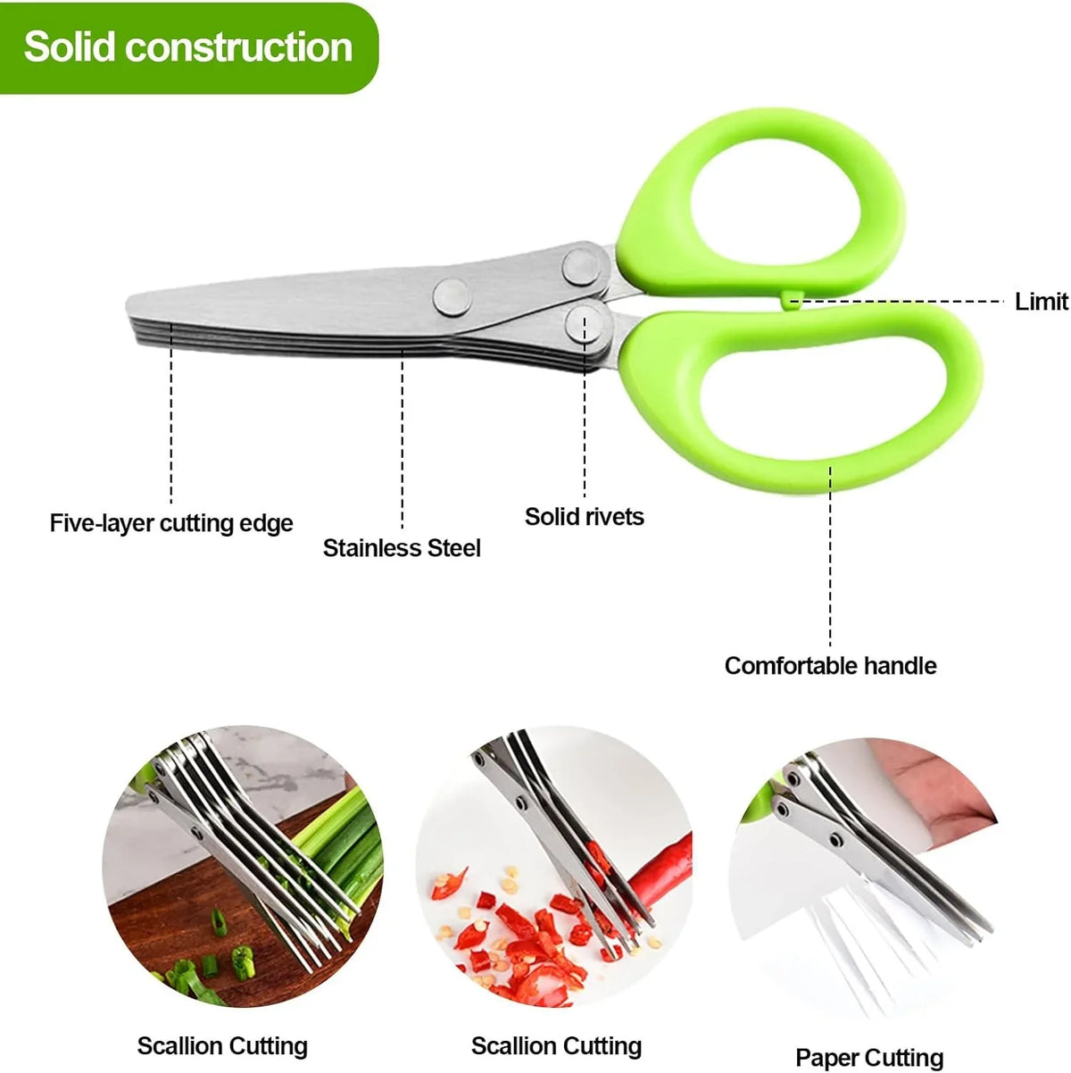 Purpose-Built Stainless Steel 5 Blades Scallion Cutter
