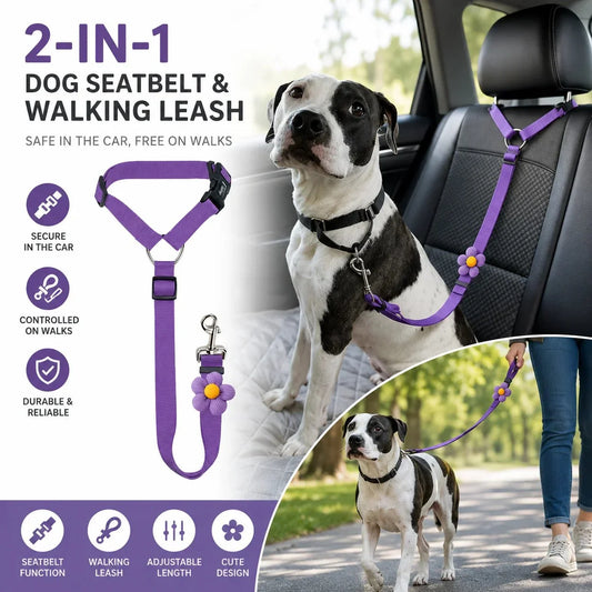 Vehicle-Ready 2-in-1 Dog Car Seat Belt & Walking Leash for Garage Use