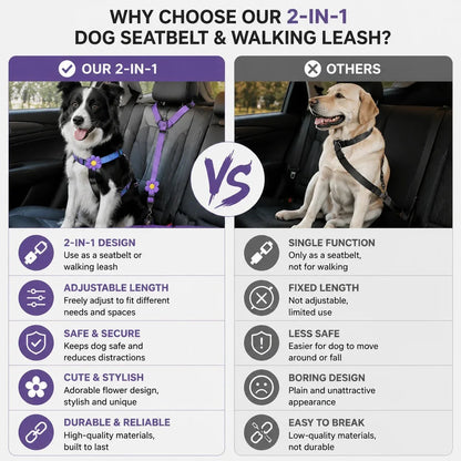 Vehicle-Ready 2-in-1 Dog Car Seat Belt & Walking Leash for Garage Use