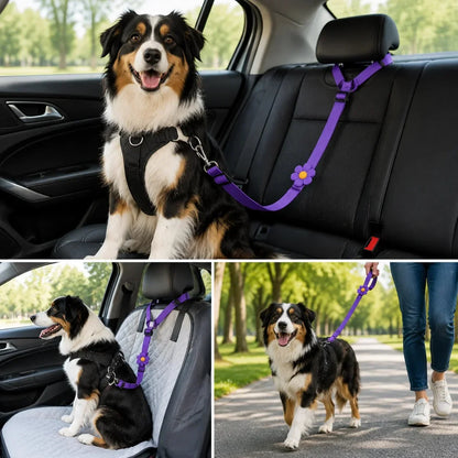 Vehicle-Ready 2-in-1 Dog Car Seat Belt & Walking Leash for Garage Use