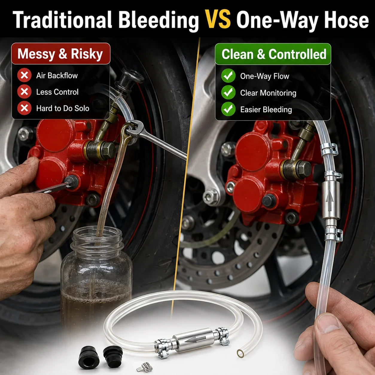 Vehicle-Ready Car Brake Bleeder Hose Kit with One Way Check