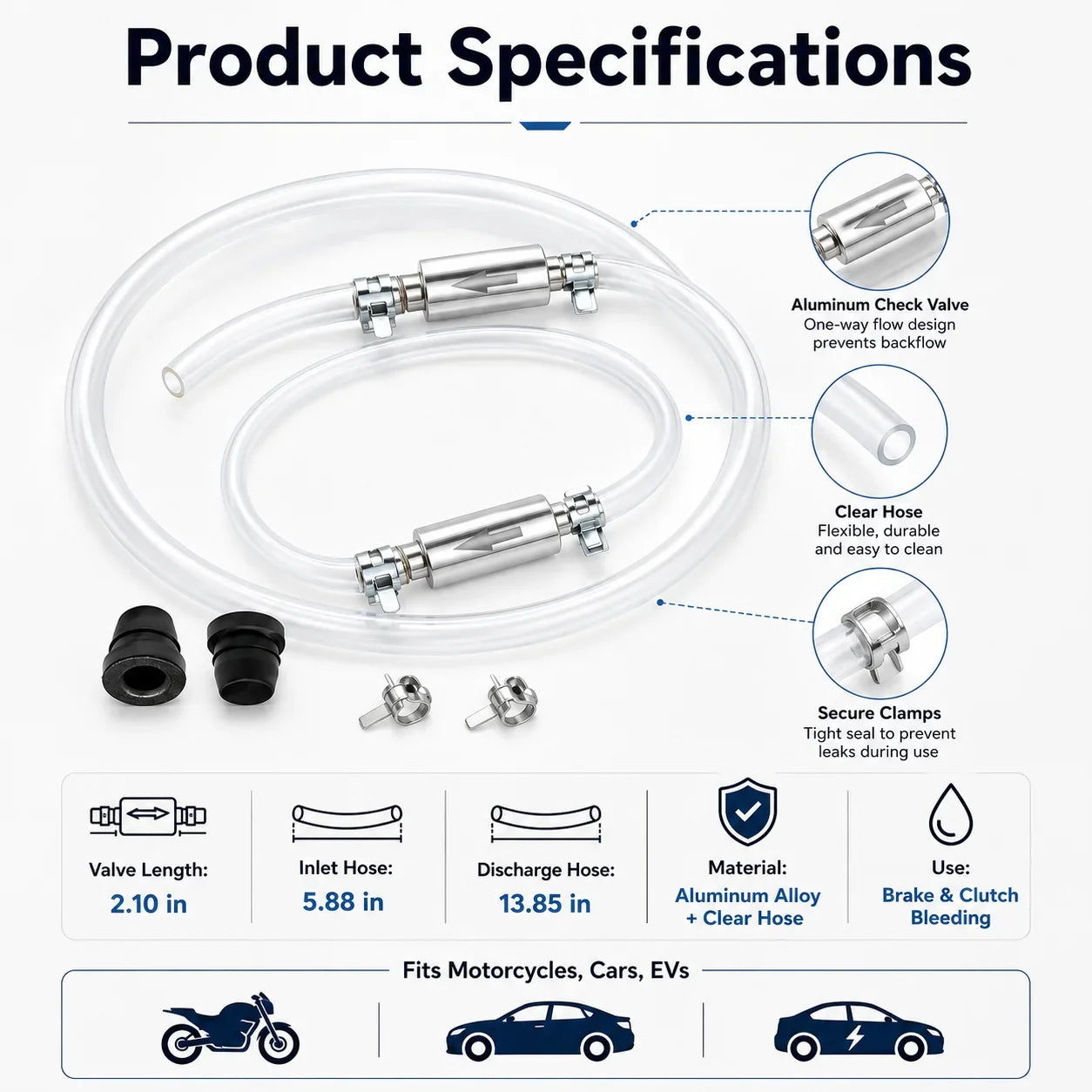 Vehicle-Ready Car Brake Bleeder Hose Kit with One Way Check