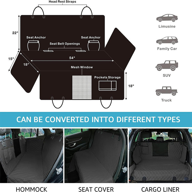 Pet Car Hammock — Waterproof & Scratch-Proof Rear Seat Cover for Dogs