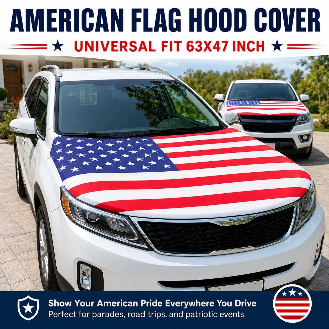 Vehicle-Ready 4th Of July 65K+American Car Hood FlagNo Glue No Tools