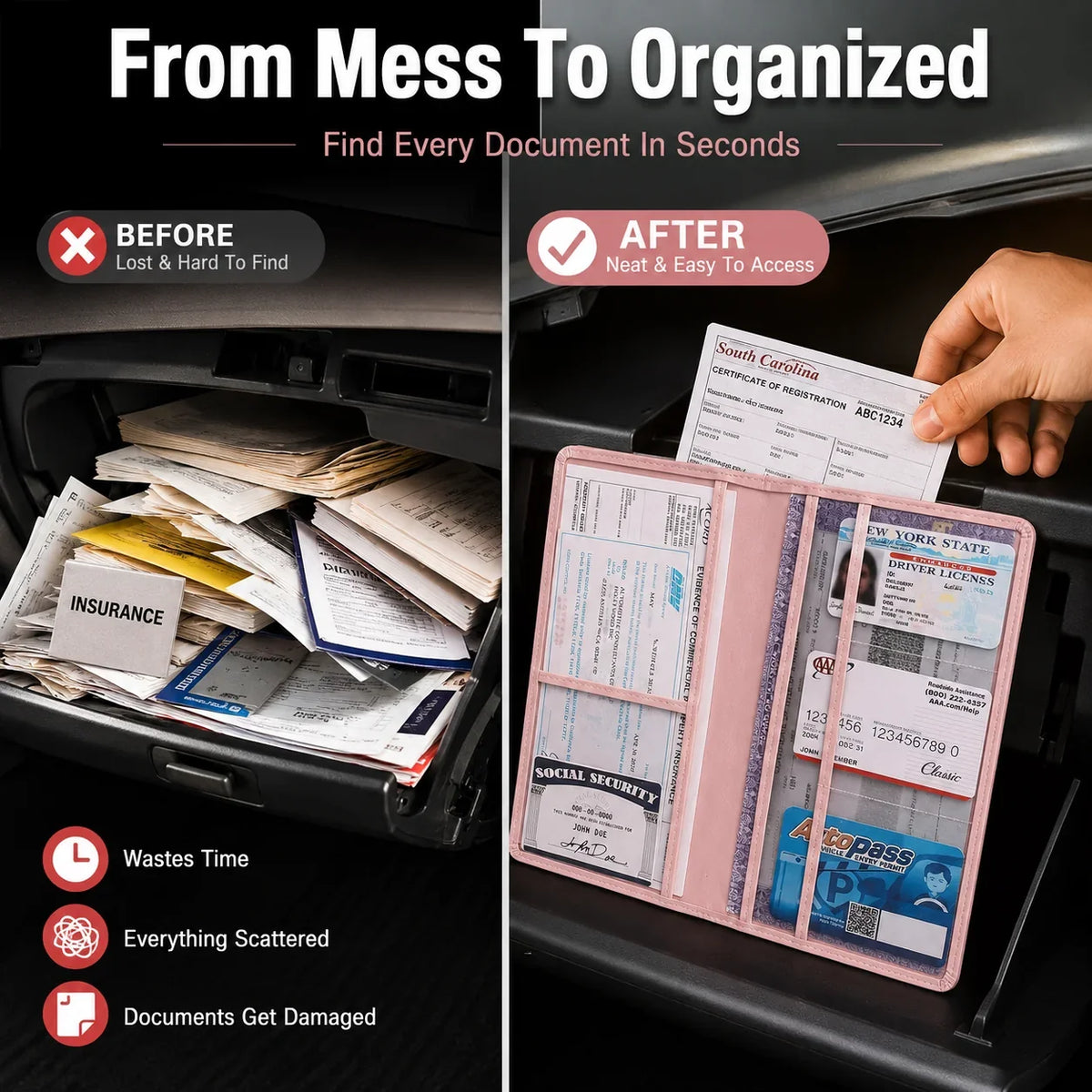 Vehicle-Ready Car Registration & Insurance Document Holder – PU