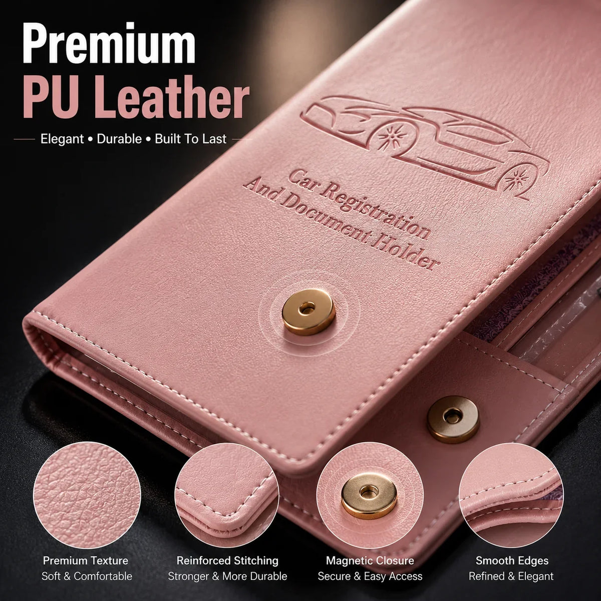 Vehicle-Ready Car Registration & Insurance Document Holder – PU