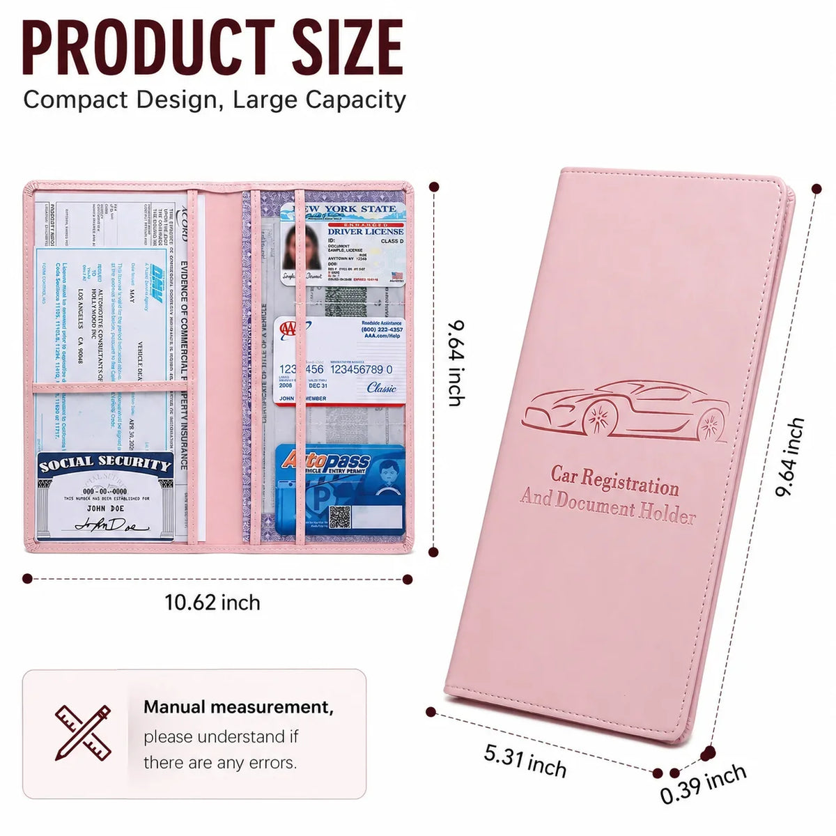 Vehicle-Ready Car Registration & Insurance Document Holder – PU