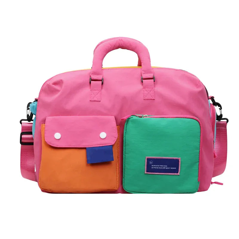 Space-Saving Casual Color Block Overnight Bag for Organized Storage
