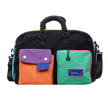 Space-Saving Casual Color Block Overnight Bag for Organized Storage