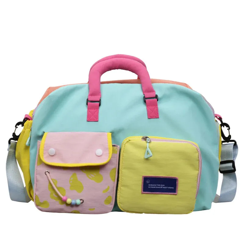 Space-Saving Casual Color Block Overnight Bag for Organized Storage
