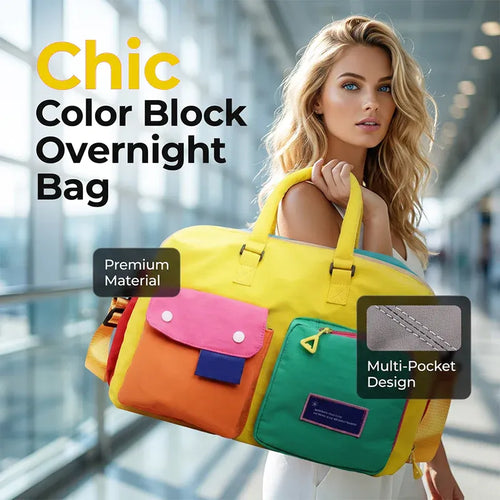 Space-Saving Casual Color Block Overnight Bag for Organized Storage