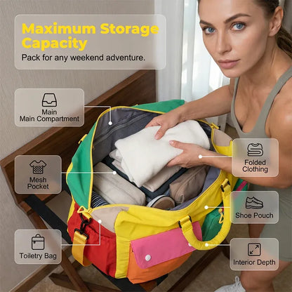 Space-Saving Casual Color Block Overnight Bag for Organized Storage
