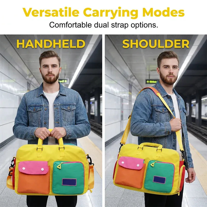 Space-Saving Casual Color Block Overnight Bag for Organized Storage