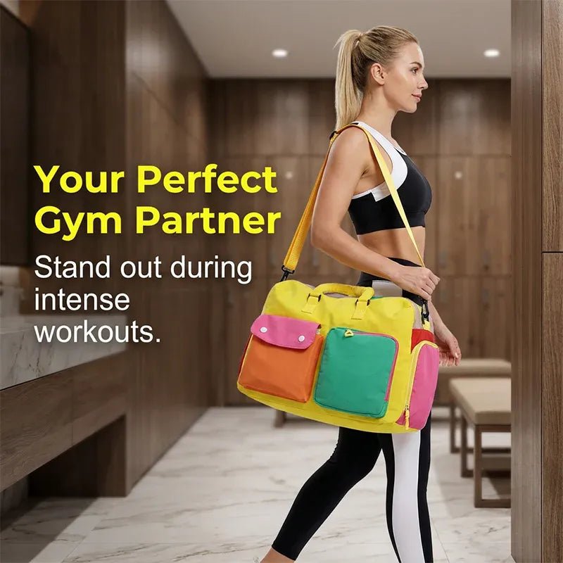 Space-Saving Casual Color Block Overnight Bag for Organized Storage