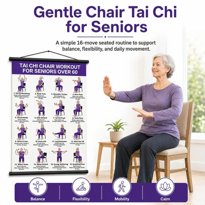 Tai Chi Chair Exercise Workout Chart for Seniors, 16 x 24 Inches