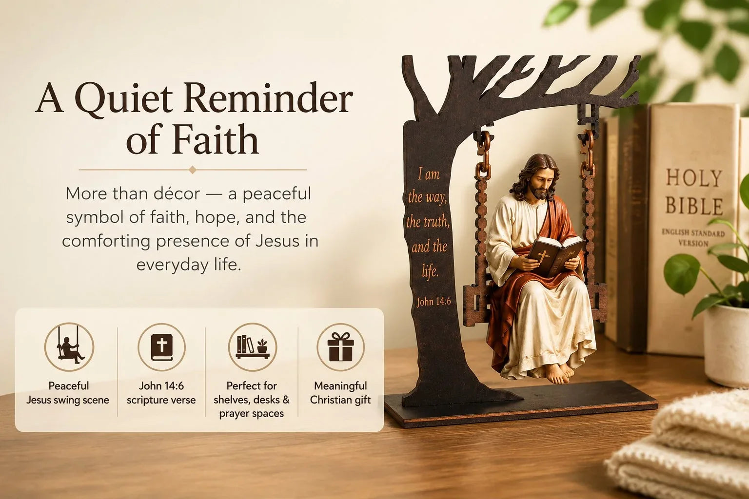 Purpose-Built Jesus Swing Ornament – John 14:6 Faith Table Decor