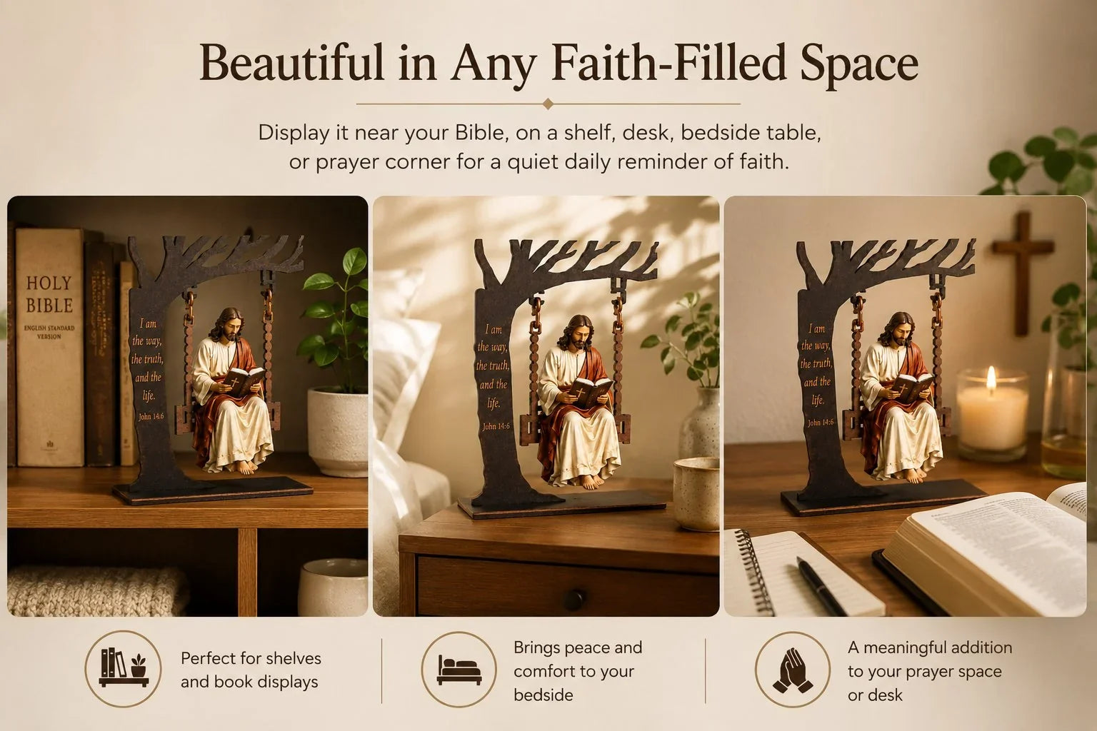 Purpose-Built Jesus Swing Ornament – John 14:6 Faith Table Decor