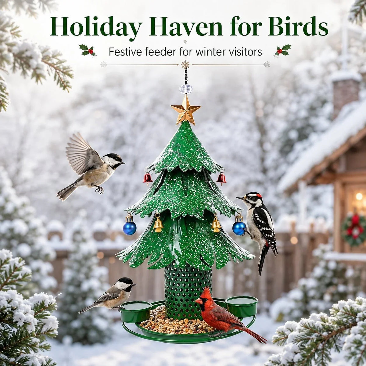 Purpose-Built Tree Bird Feeder Festive Backyard Holiday