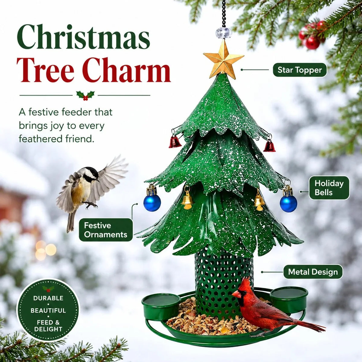 Purpose-Built Tree Bird Feeder Festive Backyard Holiday