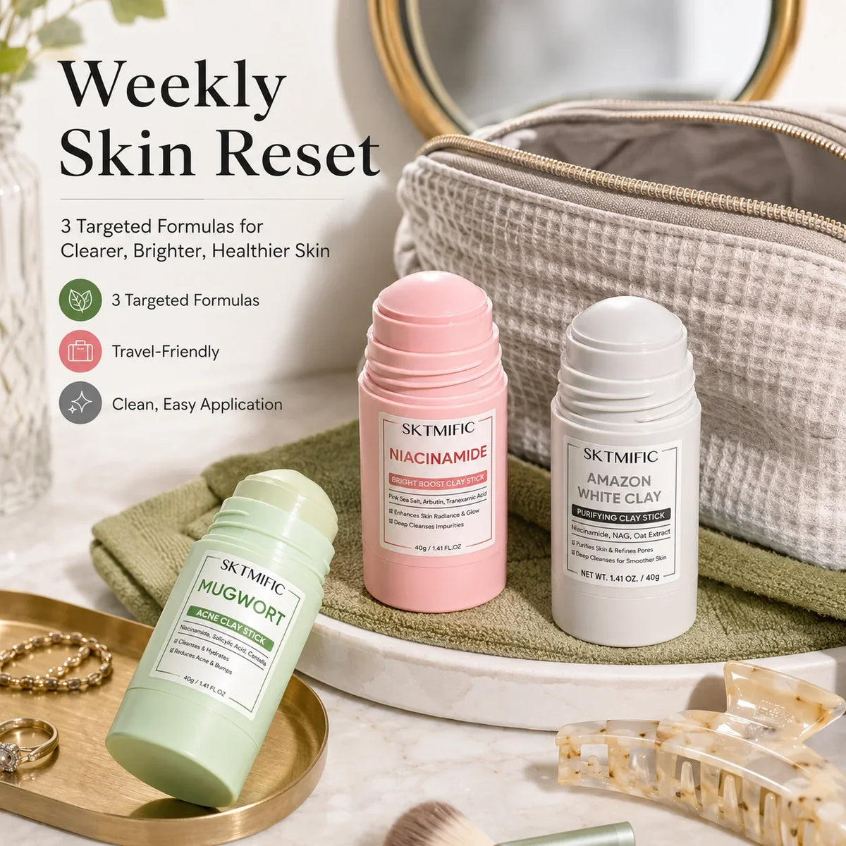 Purpose-Built Clay Mask Stick Series – 3 Clay Mask Sticks Targeting