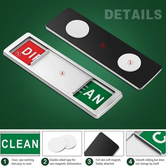 Sliding Clean-Dirty Dishwasher Magnet with Adhesive Backing