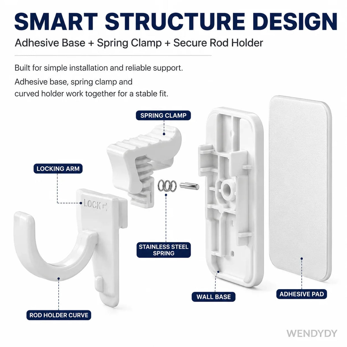 Space-Saving Nail- Adjustable Curtain Rod Hooks for Organized Storage