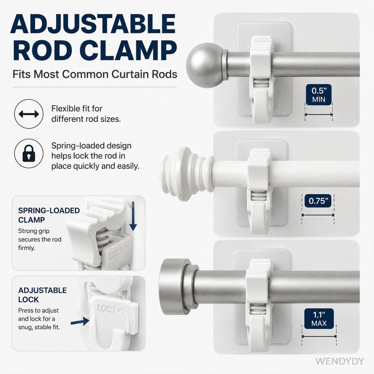 Space-Saving Nail- Adjustable Curtain Rod Hooks for Organized Storage