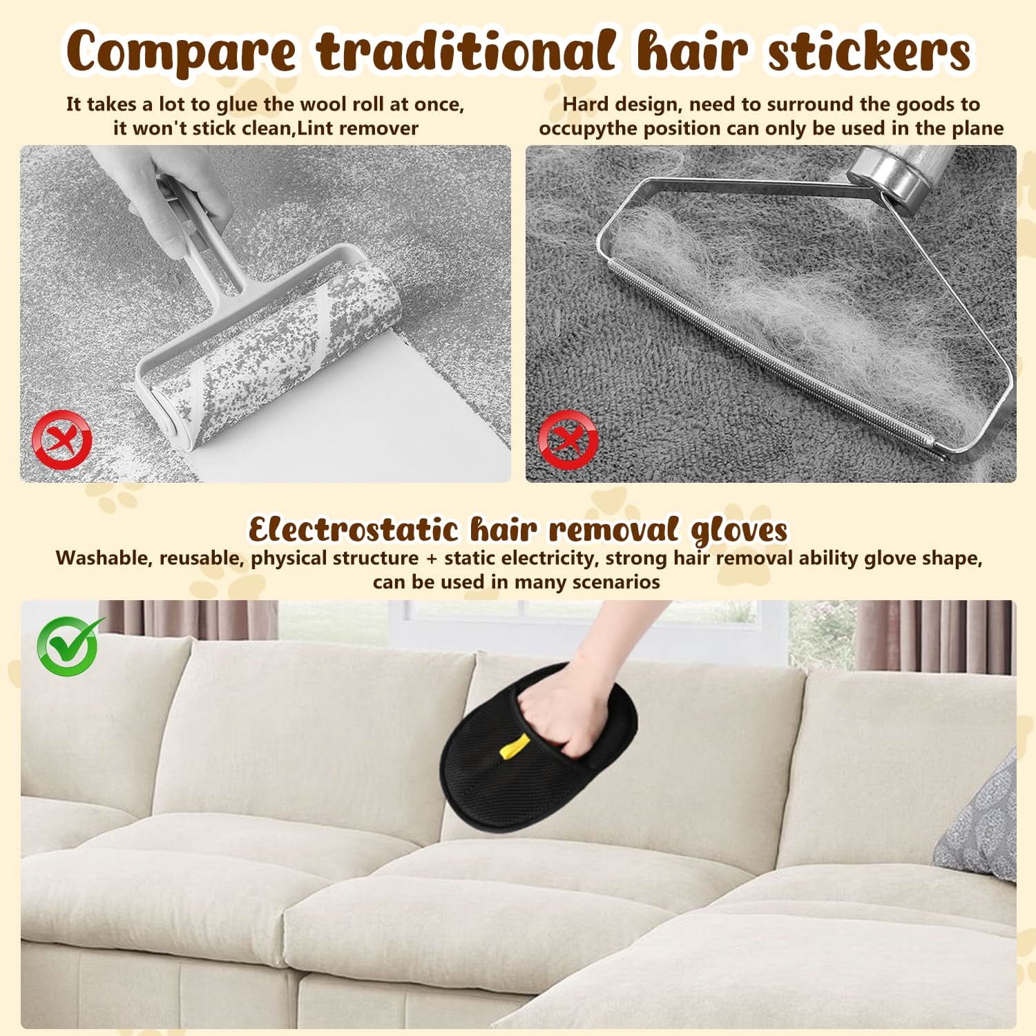 Vehicle-Ready Latest Technology Pet Hair Remover Electrostatic Gloves