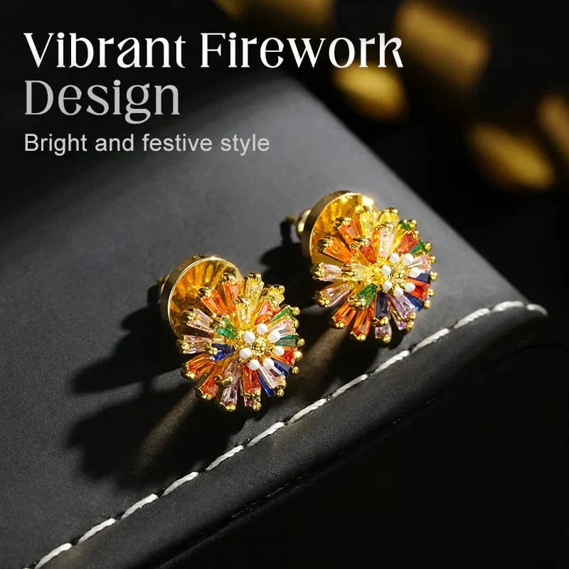 Distinctive Colorful Firework Stud Earrings – Cubic Zirconia, 18K